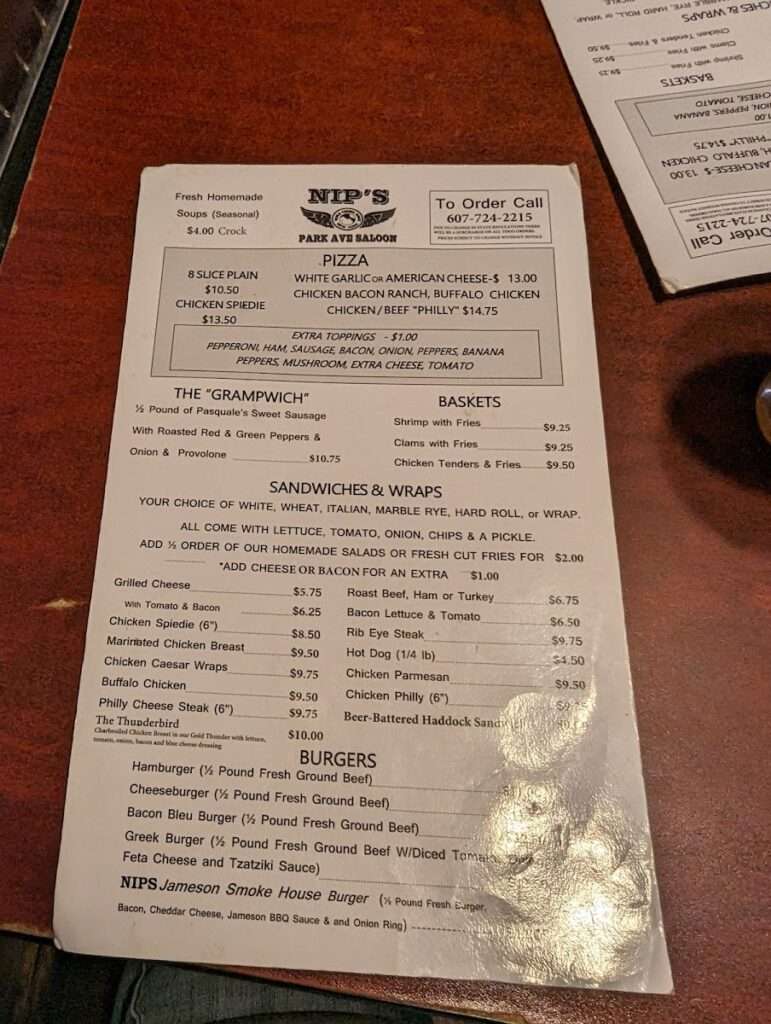 Nip’s Park Avenue Saloon menu 2